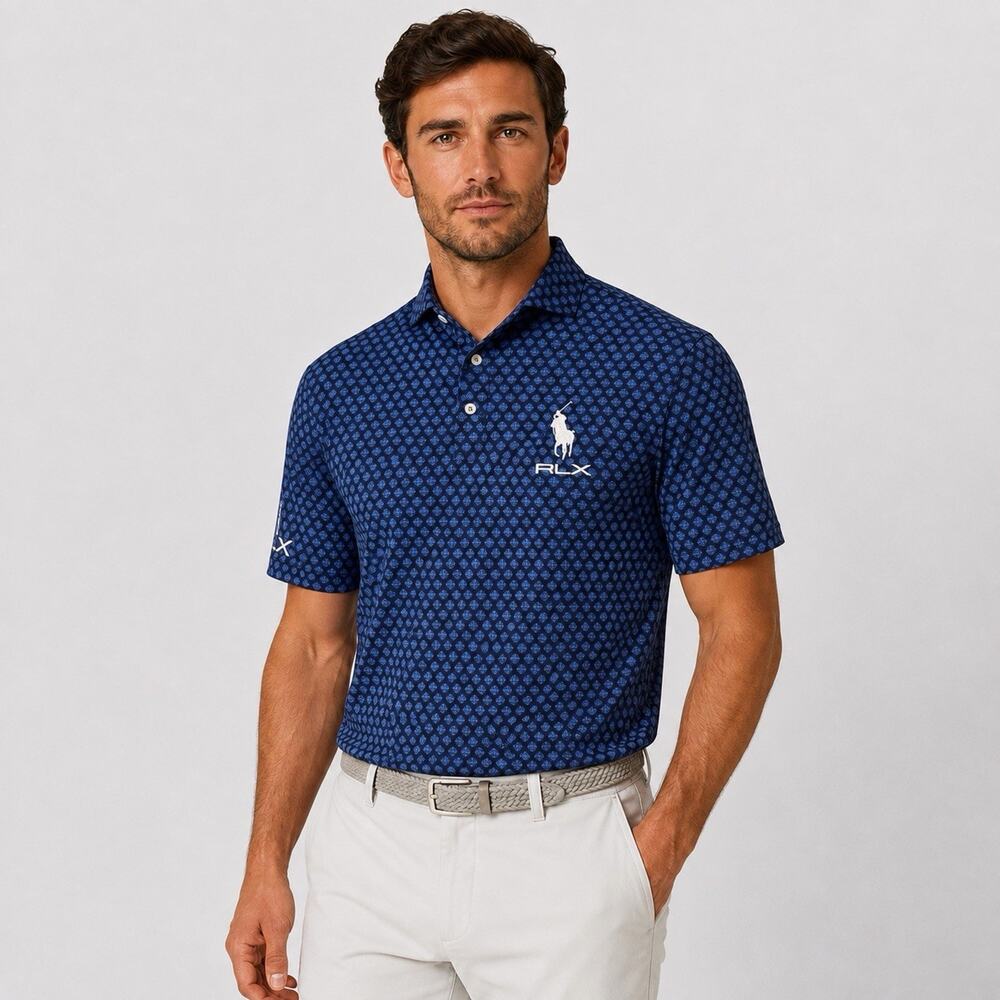 Ralph Lauren RLX Big Pony Tour Golf Polo Men’s Small Blue Geometric Performance